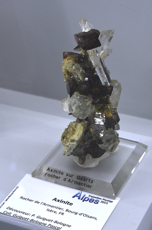 Axinit und Quarz| H: ca. 10 cm; F: Rocher de l'Armentier, Bourg-d'Oisans, Isère, F; Finder: P, Guiget-Bologne; Sammlung: Pascal Guiget-Bologne 
