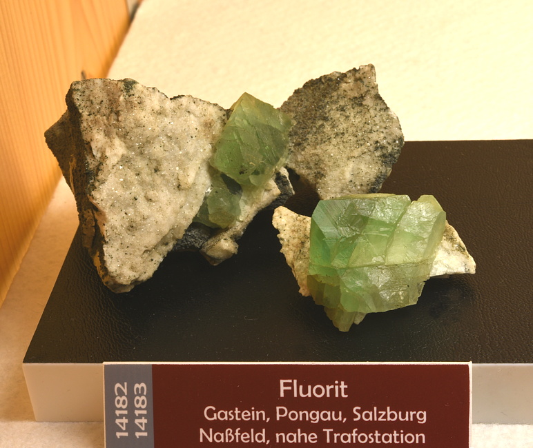 Grüne Fluorite| BB: 10 cm; F: Nassfeld (nahe Trafostation), Gastein, Salzburg; Sammlung: Erzabtei St. Peter, Salzburg (#14182 und #14183)