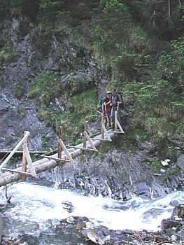 Aufstieg über eine schmale Brücke| - zwei Baumstämme sind genug... 