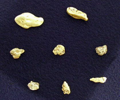 Mehrere Goldnuggets| Lukmanierschlucht, Disentis, GR; BB: 12cm (Sammlung Naturmuseum Chur)