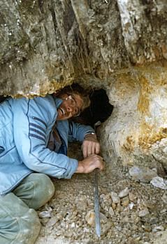 Arbeit an einer Kluft im Gebiet Maigels/Val Curnera, Tujetsch GR, R. Giossi 