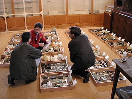 Besichtigungstag| Interessenten beurteilen ein Los mit Lengenbach-Mineralien